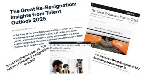 h2h the great resignation - a selection of headlines from recent press articles talking about the issue and the prevalence in the millennial and gen z age group